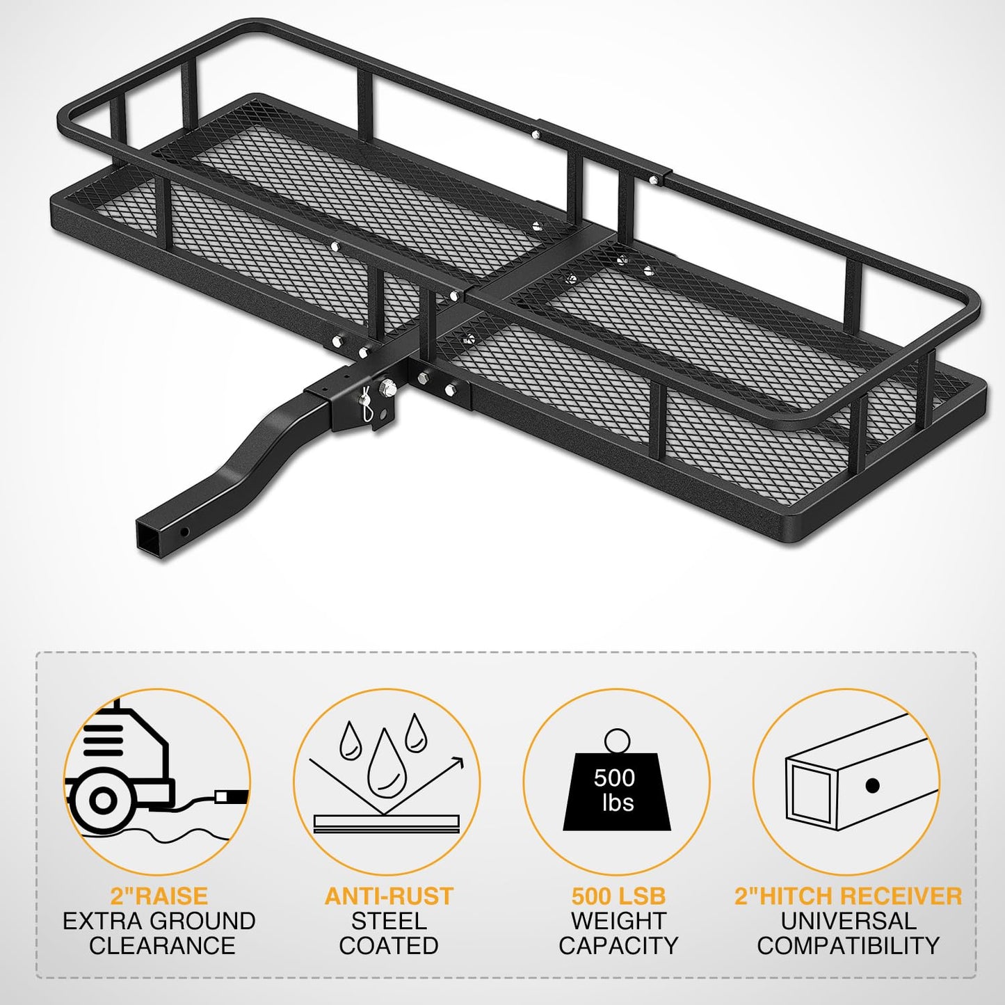 Nilight 60" x 20"x 7.87" Hitch Cargo Carrier & 5/8" Pin Clip Fits 2-Inch Receiver 500 Lbs Heavy Duty Capacity Luggage Basket Fold Up for SUV Pickup Camping Traveling