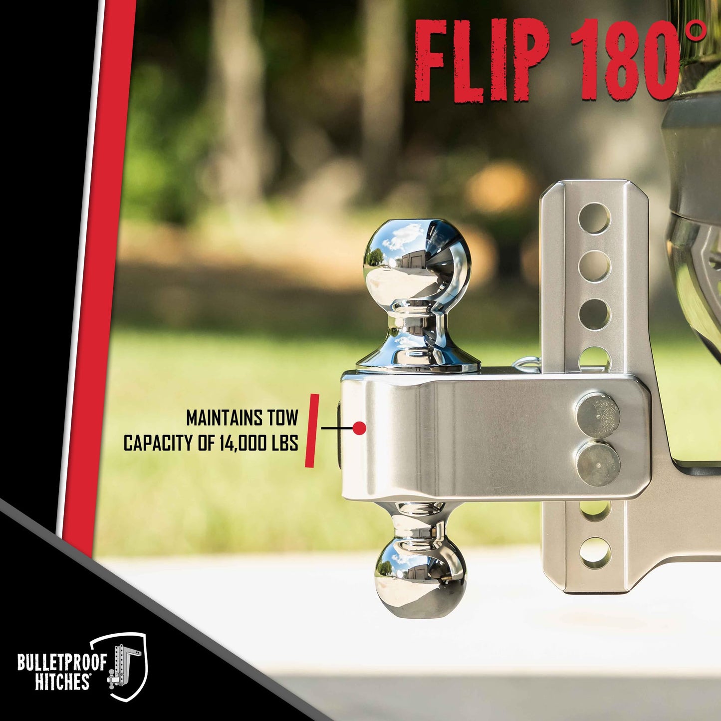 BulletProof Hitches - 2.0" Aluminum Trailer Hitch (14,000 lb. Rating) - Adjustable Hitch with 4" Drop/Rise and 2" & 2-5/16" Dual Ball - Corrosion-Resistant Tow Hitch