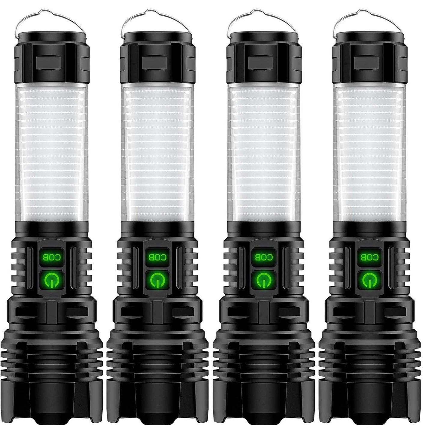 Hoxida Camping Lanterns Flashlight Rechargeable High Lumens- 2000 Meters Long Beam Super Bright LED Flashlight, Waterproof Camping Tent Lights 5 Modes, Zoomable Handheld Flashlight Lantern 4pcs