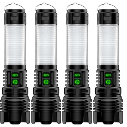 Hoxida Camping Lanterns Flashlight Rechargeable High Lumens- 2000 Meters Long Beam Super Bright LED Flashlight, Waterproof Camping Tent Lights 5 Modes, Zoomable Handheld Flashlight Lantern 4pcs
