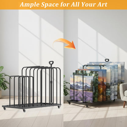 MOOFI Art Storage Rack Storage Organizer for Canvas, Art Drying Rack with Casters and Handle- Paint Drying Rack for Art, Canvas Boards, Frames, Panels, Posters Prints (Moving Handle)