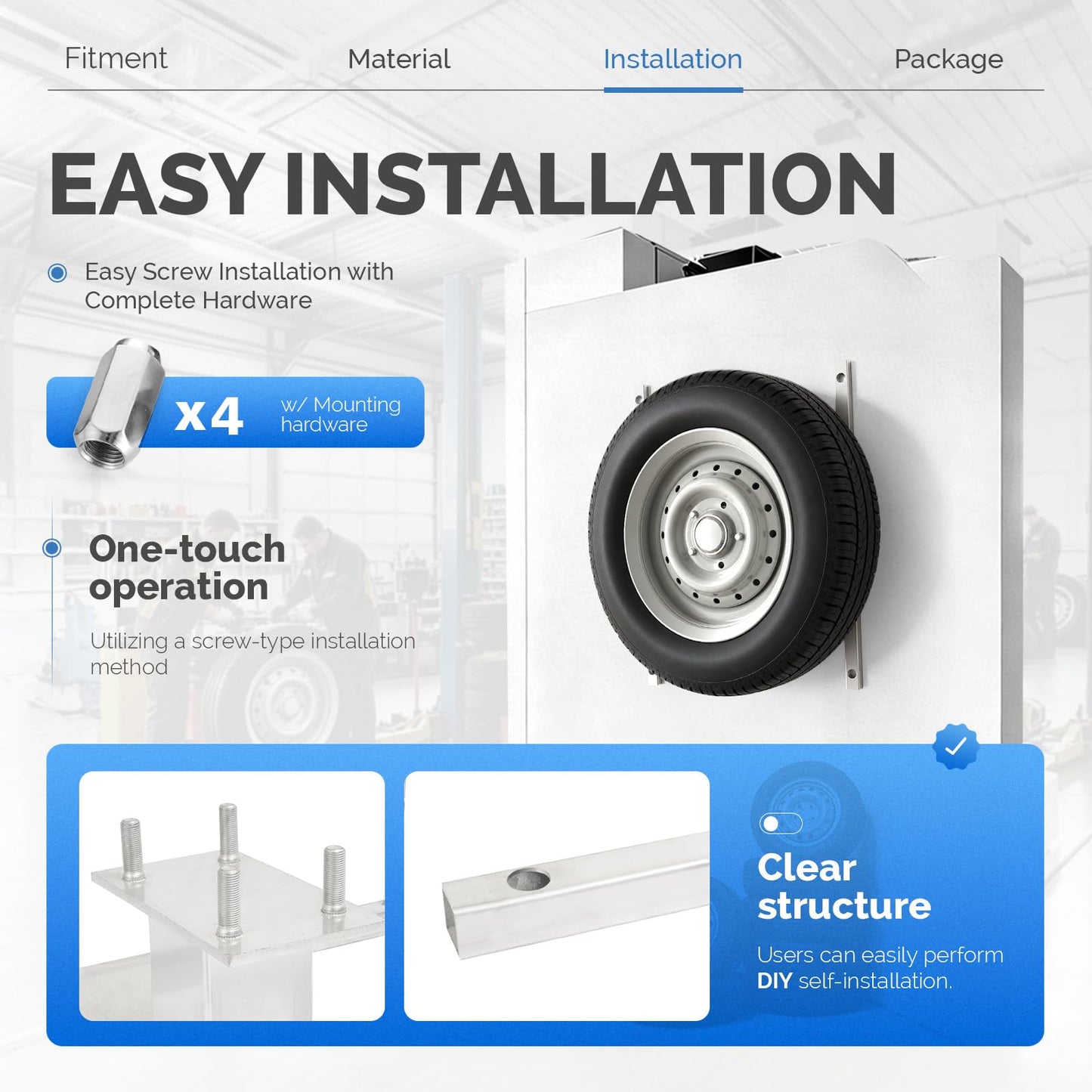 ALMULOO H-Mount Spare Tire Carrier Compatible with 6 Lug 16" Stud Spacing Wheel Trailer Aluminium Silvery Screw Mount