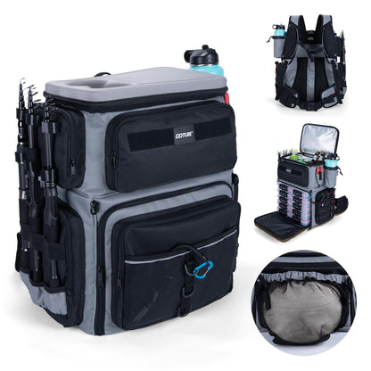 Goture Fishing Backpack with Cooler, 66L 600D Tackle Backpack with 3 Rod Holders, EVA Cover, Helmet Holder, Rain Cover, Saltwater Large Fishing Bag for Camping Hiking, Gear Storage Bag, Gifts for Men