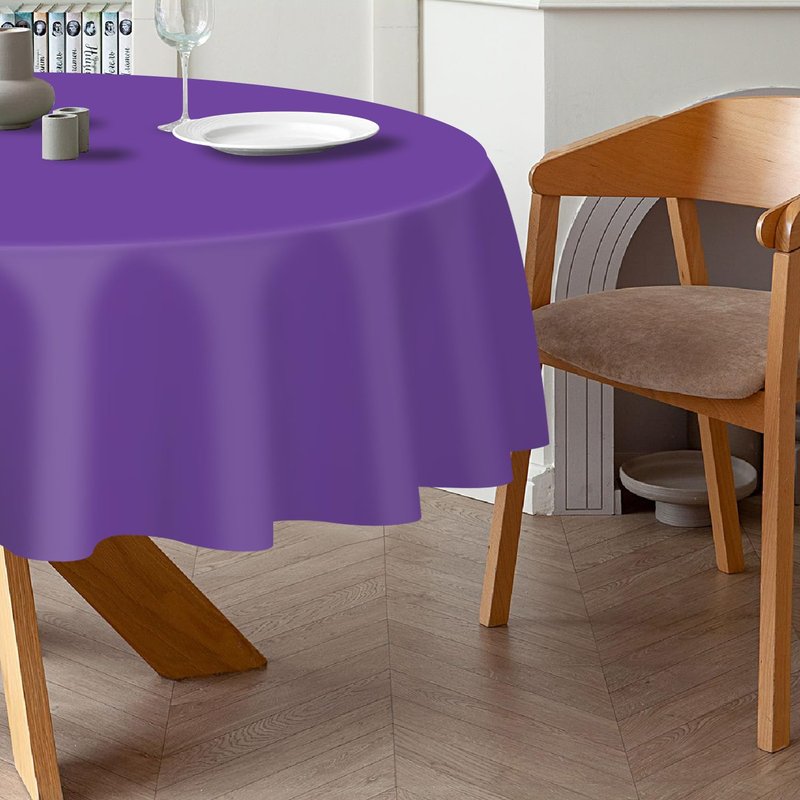 QIKSION Purple Round Tablecloth 2 Pack, 84 Inch Plastic Table Cover Disposable for Parties