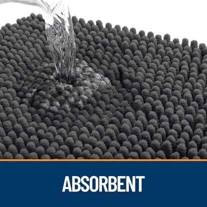 OLANLY Dog Door Mat - Absorbent Non-Slip Chenille for Muddy Paws | 70x32 Dark Grey Paw Print Design