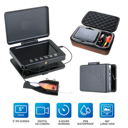 ESANHAO Underwater Fishing Camera 5" LCD Monitor Portable Fish Camera with Light 12pcs & 49ft/15m Cable Waterproof IP68 for Ice Fishing, Lake Sea Boat Kayak Fishing