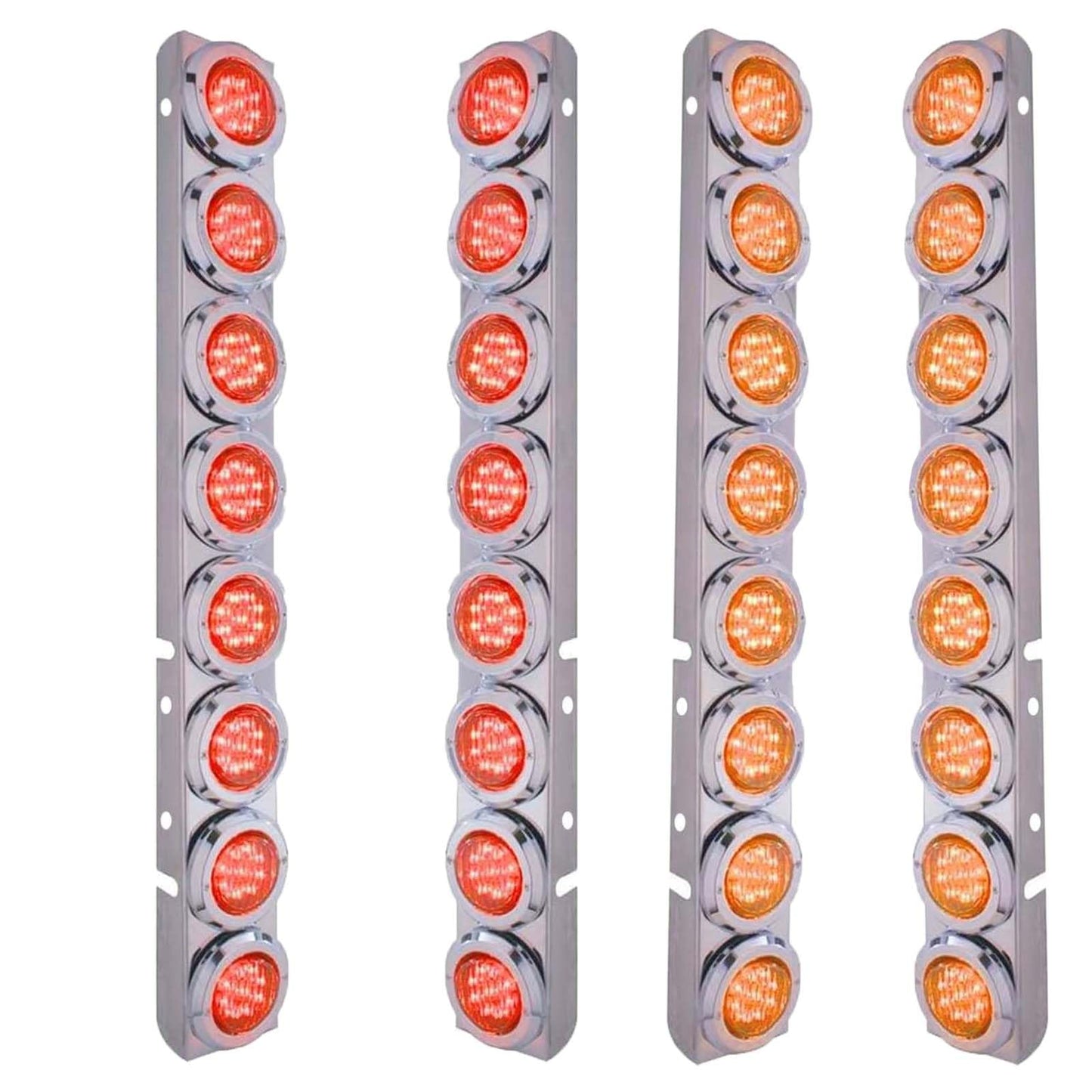 BST BSSP 4PCS Front Air Cleaner Kit 16 Flat Red+Yellow LED Lights & Bezels -For Peterbilt Reflector/Clearance Lens/Marker Light, Stainless Steel
