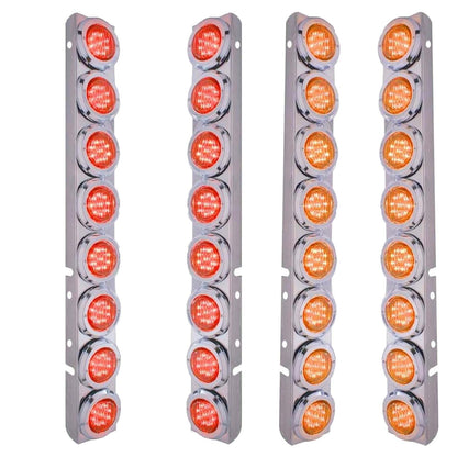 BST BSSP 4PCS Front Air Cleaner Kit 16 Flat Red+Yellow LED Lights & Bezels -For Peterbilt Reflector/Clearance Lens/Marker Light, Stainless Steel
