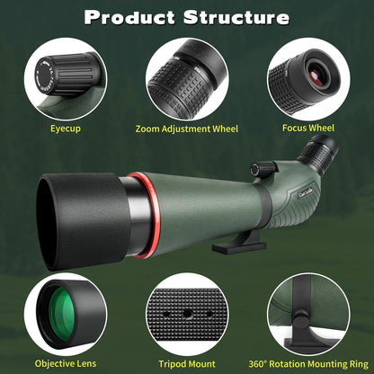 Cert Leidis 25-75x85 HD Spotting Scope with Phone Adapter & Tripod & Portable Carrying Bag - Fully Multi-Coated & BAK4 Prism, Waterproof Spotter Scope for Birding,Wildlife Viewing,Outdoor Observation