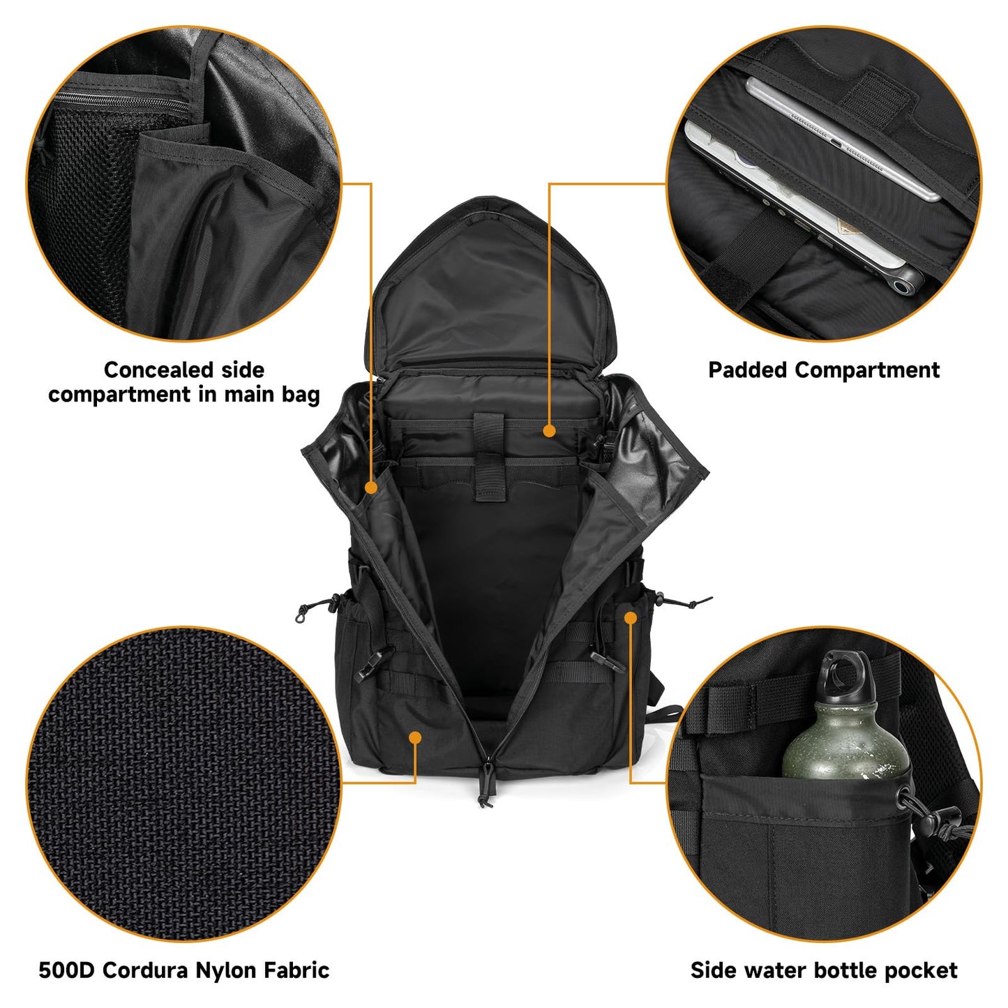 EXCELLENT ELITE SPANKER Tactical Military Backpack 35L Camping Hiking Backpack for Men and Women for Outdoor Hiking, Trekking, and Travel(Black)