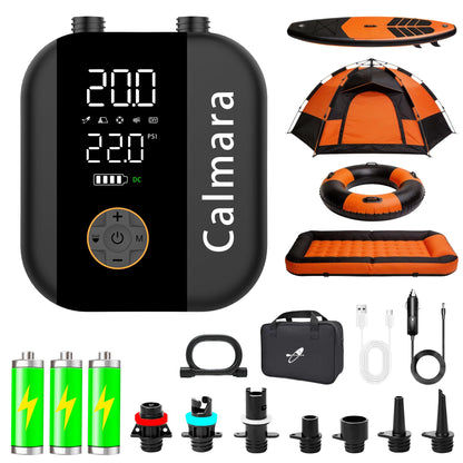 Calmara B1 Electric Paddle Board Pump,Rechargeable 10000mAh Cordless/12V DC 22 PSI High Pressure SUP Pump,Inflation & Deflation,Auto-Off for Stand Up Surfing Kite,Tent,Boat Gift for Men
