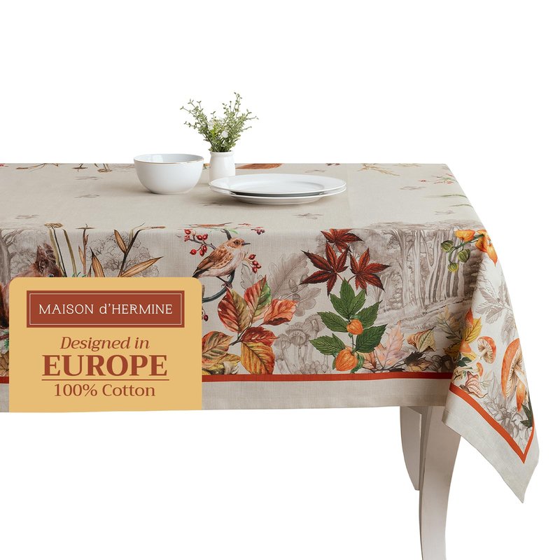 Maison d' Hermine Table Cloth Square Table 100% Cotton 60 x 60 Inches Fall Tablecloth Reusable Everyday Use for Thanksgiving Christmas Decorations Dining Farmhouse Party (Recolte)