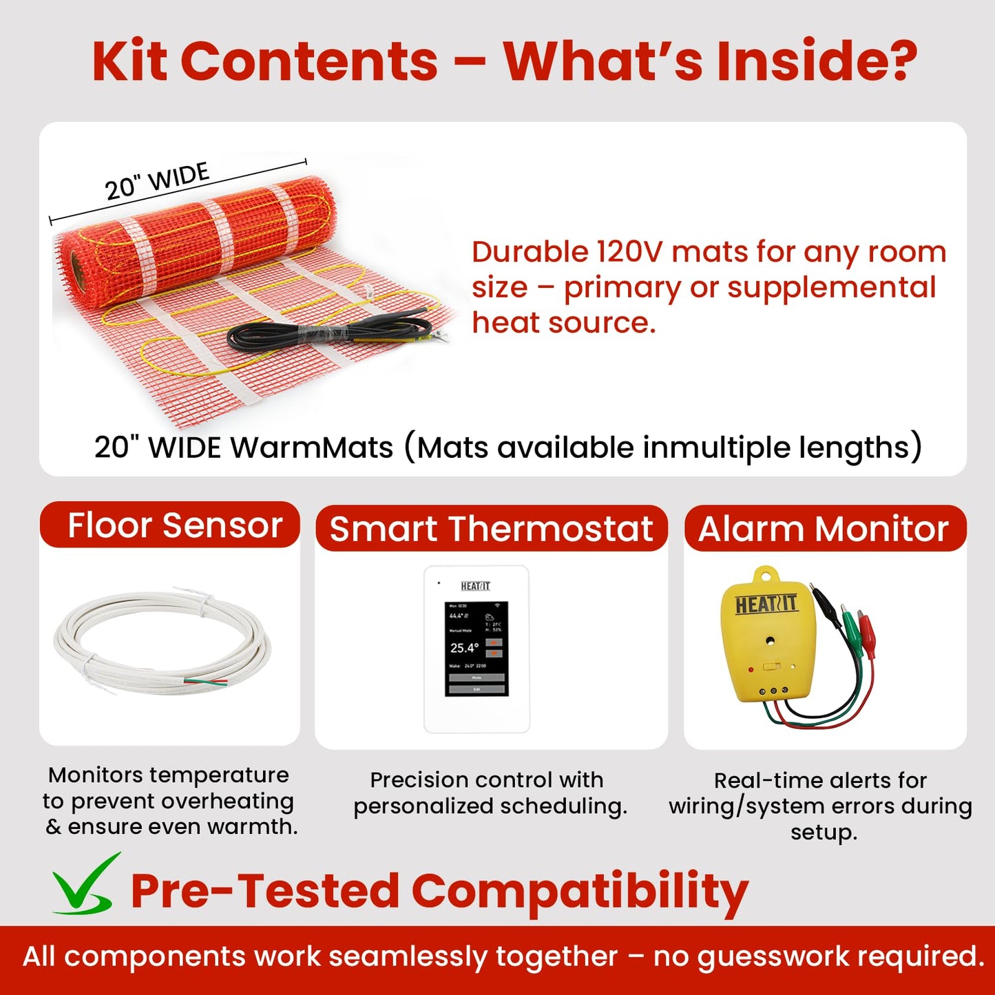 50 sqft HEATIT Warmmat Electric Radiant Self-adhesive Floor Heat Heating System & ET-7A Thermostat & Alarm Monitor