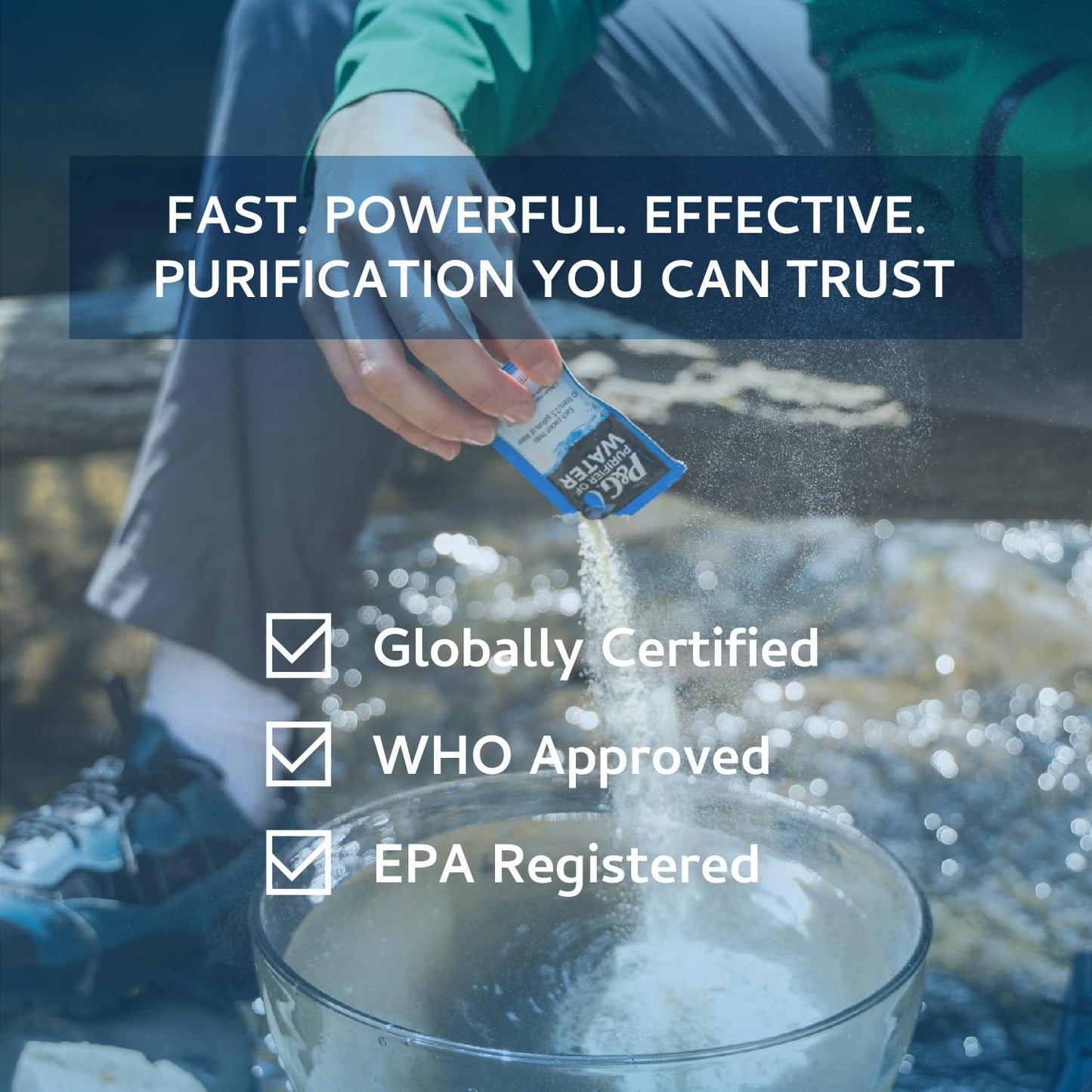 P&G Purifier of Water Portable Water Purifier Packets (240 Packets) - Emergency Water Filter Purification Powder for Emergency Kit, Survival, Camping, Hiking, Backpacking, and Disaster Preparedness