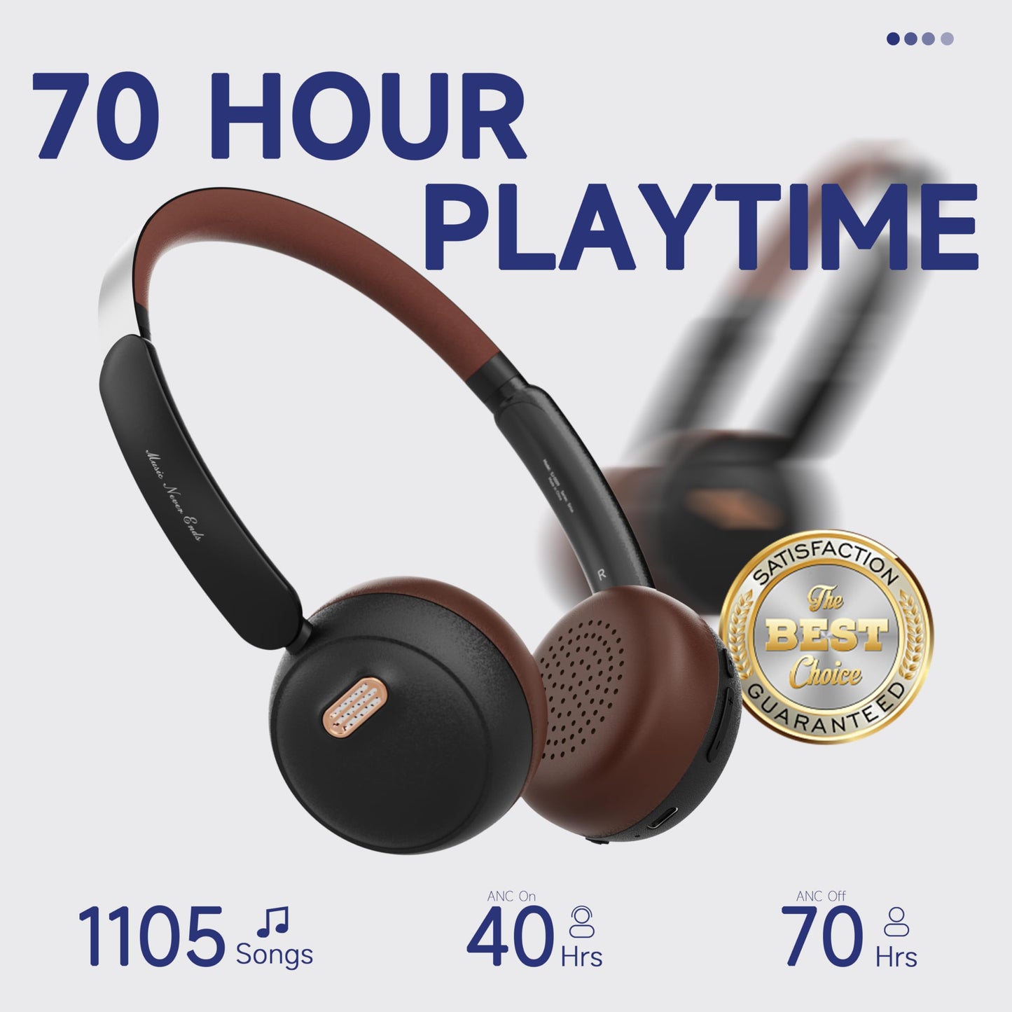 SUNJOM Sirius Over-Ear Noise Cancelling Headphone 70H Playtime Wireless ANC/ENC Bluetooth Retro On Ear Hybrid Headphones Lightweight with Built-in Microphone for Kids Students Sports Gym-Black