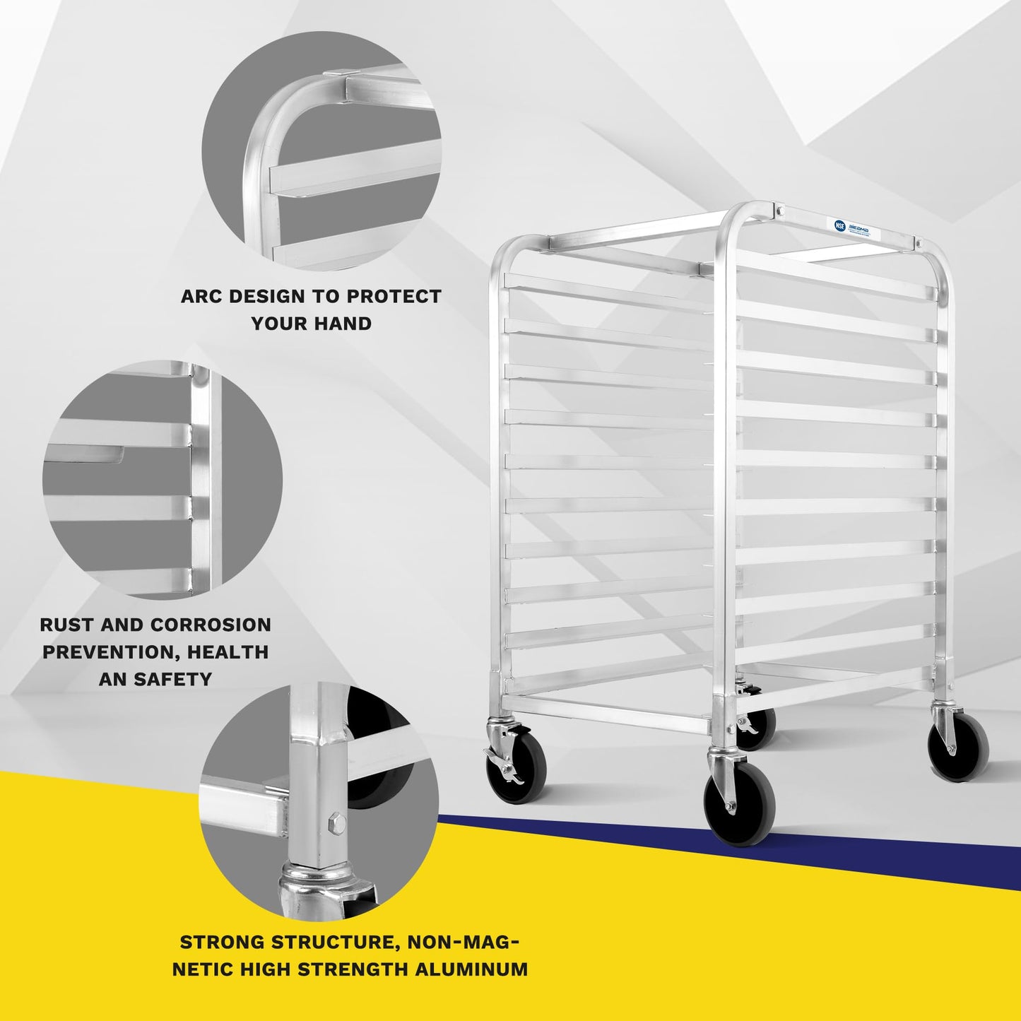 BIEAMA 10-Tier Sheet Pan Rack with Cover, NSF Bun Pan Rack, Aluminum Bakery Rack, Home Commercial Kitchen Bakery Cooling, 4 Wheels