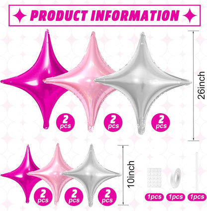 Skiennix Pink Silver Star Balloons - 12 Pcs Foil Balloons | 26-Inch & 10-Inch for Birthday & Anniversary Decor