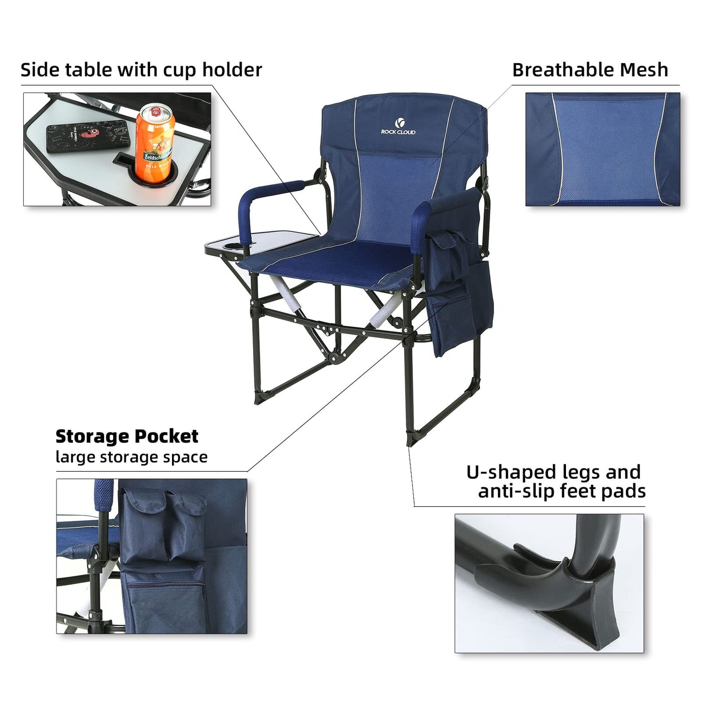 ROCK CLOUD 2 Pack Folding Camping Chair with Storage Pocket and Side Table Compact Portable Camp Chairs Outdoor for Camp Lawn Hiking Fishing Sports