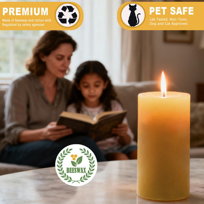 6 Pack Beeswax Pillar Candles for Home, Pure Natural Beeswax Candles Emergency Candle for Home, 210 Hours Organic Unscented Bees Wax Pillar Candle for Prayer, Dripless & Smokeless (2x4in)