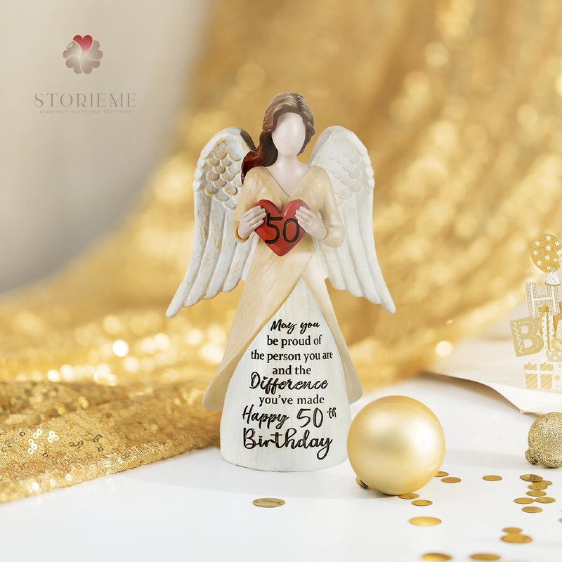 Storieme 50th Birthday Gifts for Her Women: Happy Birthday Gift for Friends Besites Sisters Daughter Mom 50 Year Old Woman Birthday Angel Figurine
