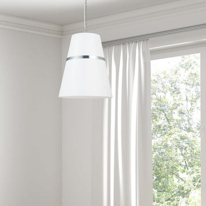 Dainolite SYM-183P-PC-WH White Fabric Pendant Light, Matte White Finish, Modern Design