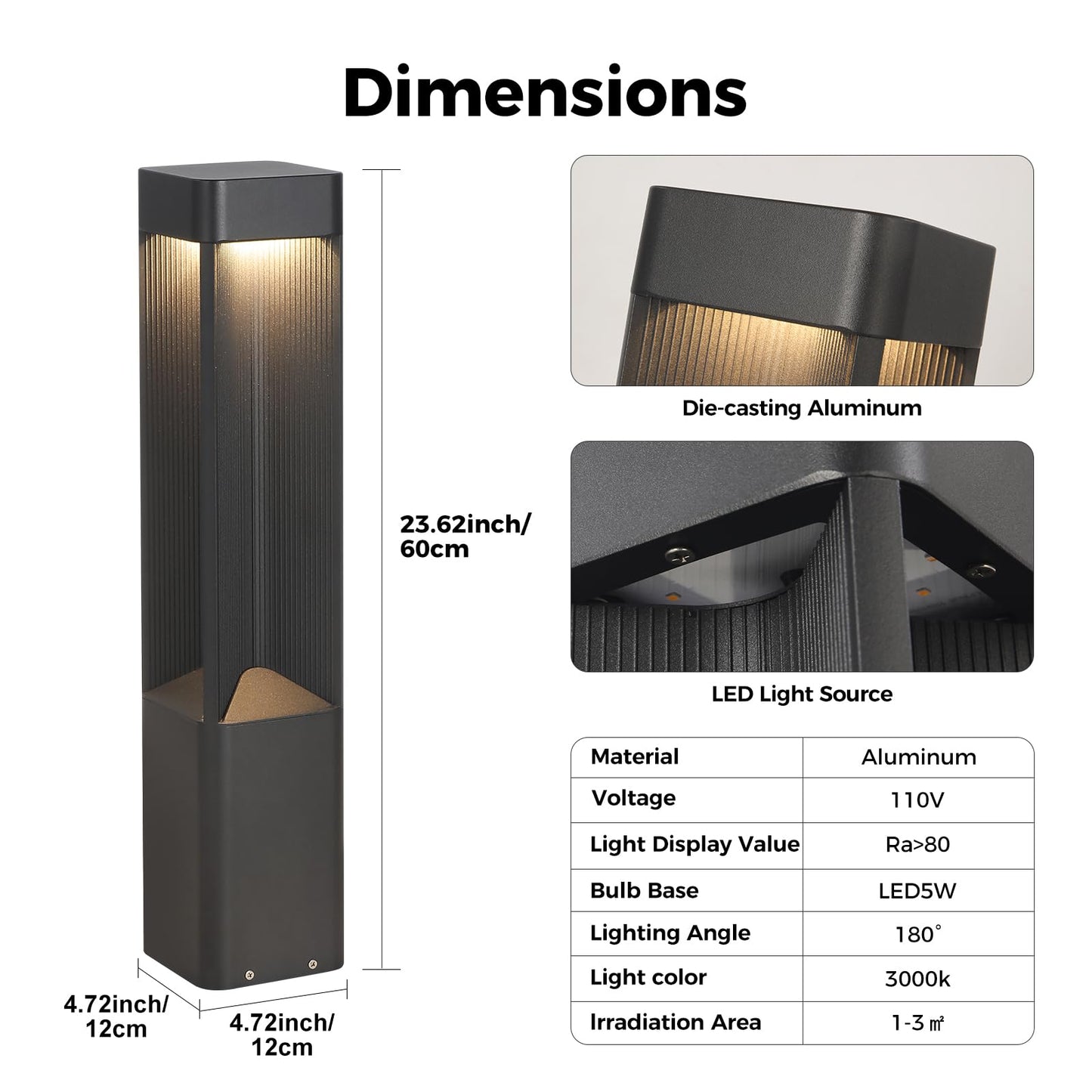 3000K Pathway Lights Black Landscape Path Light Outdoor Waterproof Garden Floor Lamp Modern Walkway Lights LED Warm Light Bollard Lighting Hardwired Aluminum Lawn Post Lights for Entrance Patio Porch