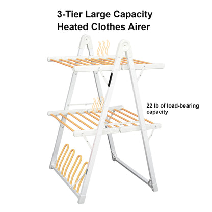 SHARNDY Electric Heated Clothes Drying Rack,Foldable Heated Garment Dryer with Timer Shut-Off Laundry Rack for Clothes Shoes Socks,Aluminum Alloy,White,Plug & Play,(39.37x25.98x23.82in)