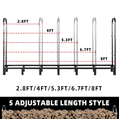 Kendane 8FT Firewood Rack Outdoor with Cover, Heavy Duty Adjustable Firewood log Storage & Holder, Wood Pile Lumber Storage Rack Stacking Outside for Courtyard Patio.