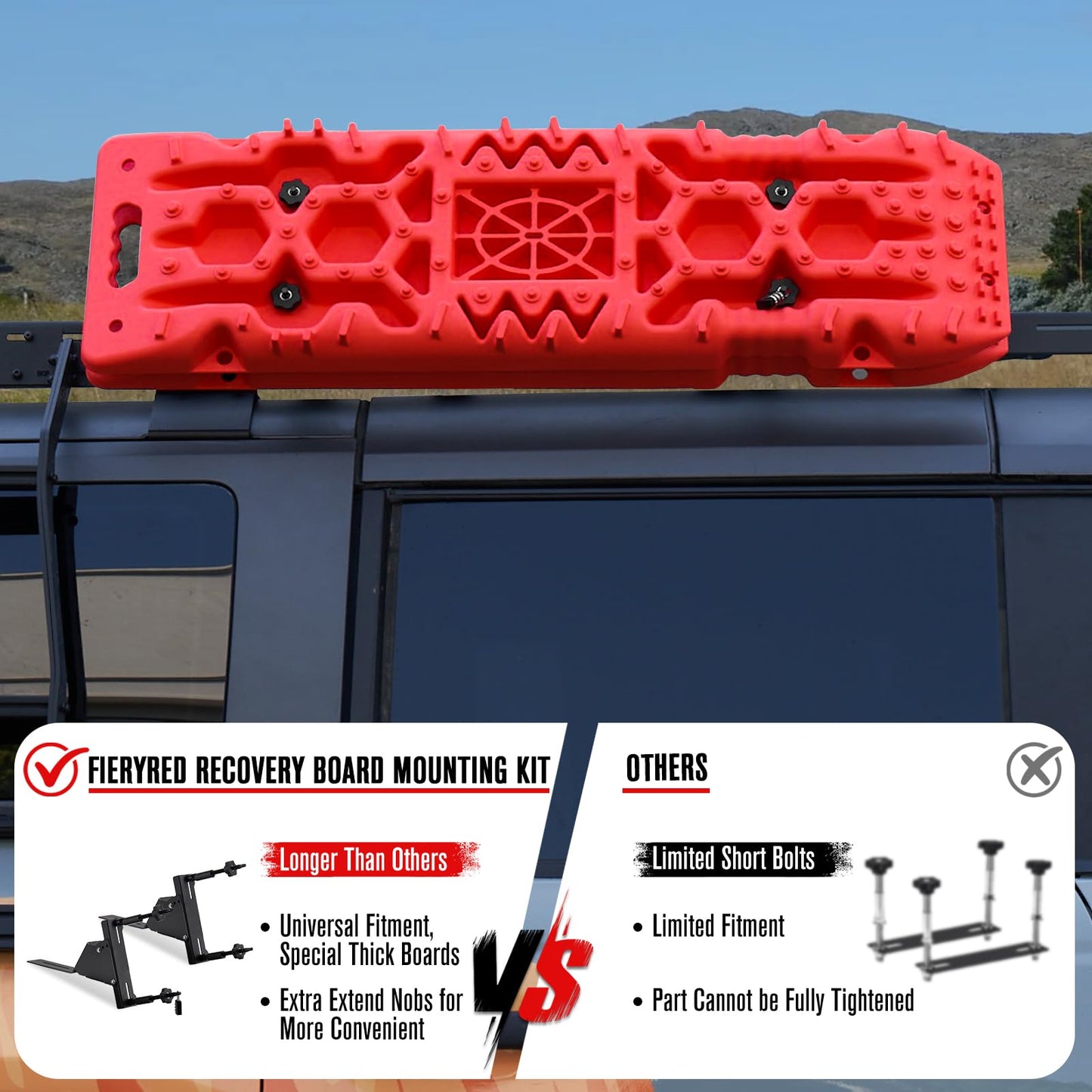 FieryRed Traction Boards Offroad, Recovery Boards with 2 Leashes and Carry Bag, Recovery Track Board Mounting Kit