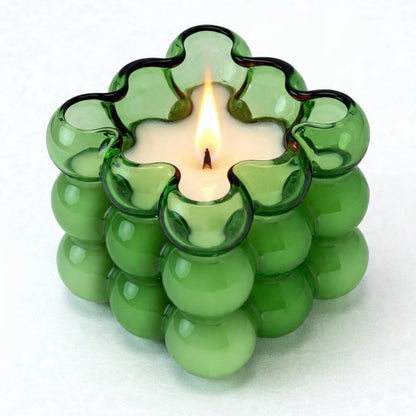 Non-Toxic Soy Candle in Decorative Bubble Glass — 6 oz Modern Green Glass Candle with Winter Applewood Scent