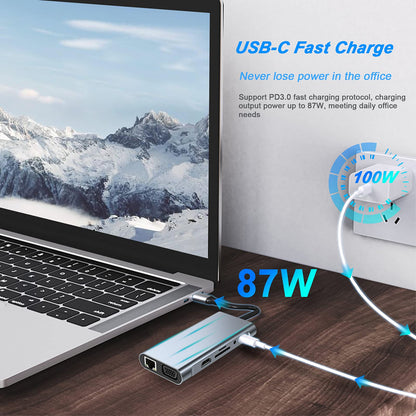 USB C HUB, USB C Adapter 11 in 1 Dongle with 4K HDMI, VGA, Type C PD, USB3.0, RJ45 Ethernet, SD/TF Card Reader, 3.5mm AUX, Docking Station Compatible with MacBook Pro/Air, Other Type C Laptops