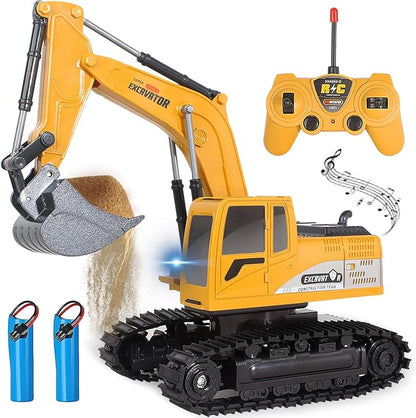 Remote Control Excavator Toys for Boys RC Excavator Toy for Boys 3 4 5 6 7 8 Year Old Kids Christmas Birthday GiftRC Digger Truck Construction Vehicles with Metal Shovel &amp Light