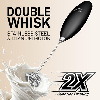 Zulay Kitchen Double Whisk Milk Frother - Powerful Handheld Foam Maker for Coffee & Lattes | Includes 2 Duracell Batteries