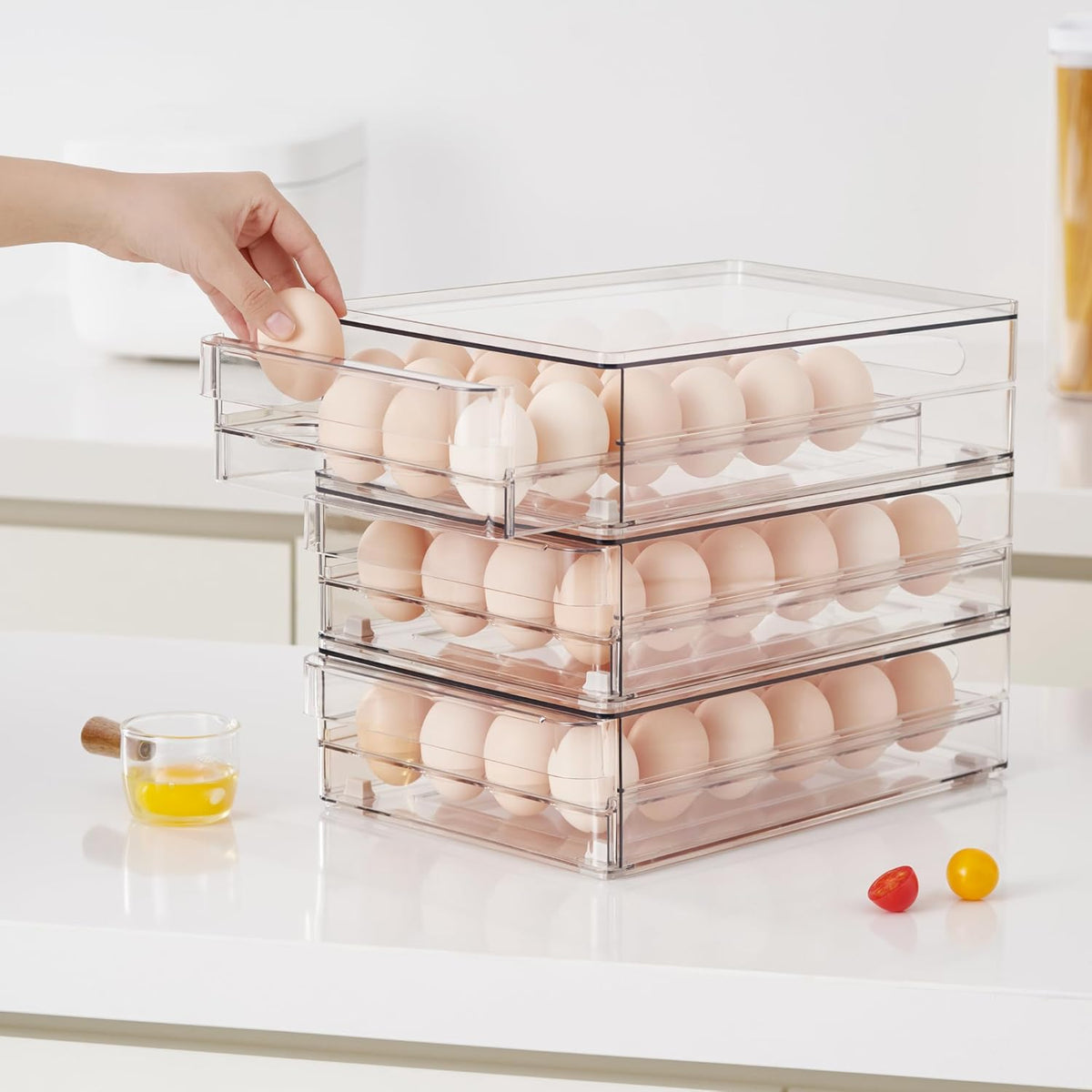 Vacane Egg Holder - 24 Capacity BPA-Free Refrigerator Organizer with Non-Slip Pads | Space-Saving Design