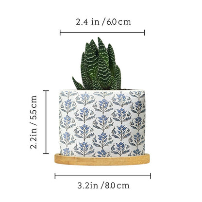 BRUYU5SE Mughal Flower Ceramic Planters Blue Floral Snake Plant Live Indoor with Pot with Drainage Holes and Saucers Pot for Indoor Outdoor Garden