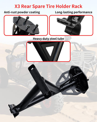 KEWISAUTO Heavy Duty Steel Rear Spare Tire Carrier for Can-Am Maverick X3 XDS XRS MAX Turbo RR 2017-2026 Accessories, One-Piece Spare Tire Mount Rack Holder