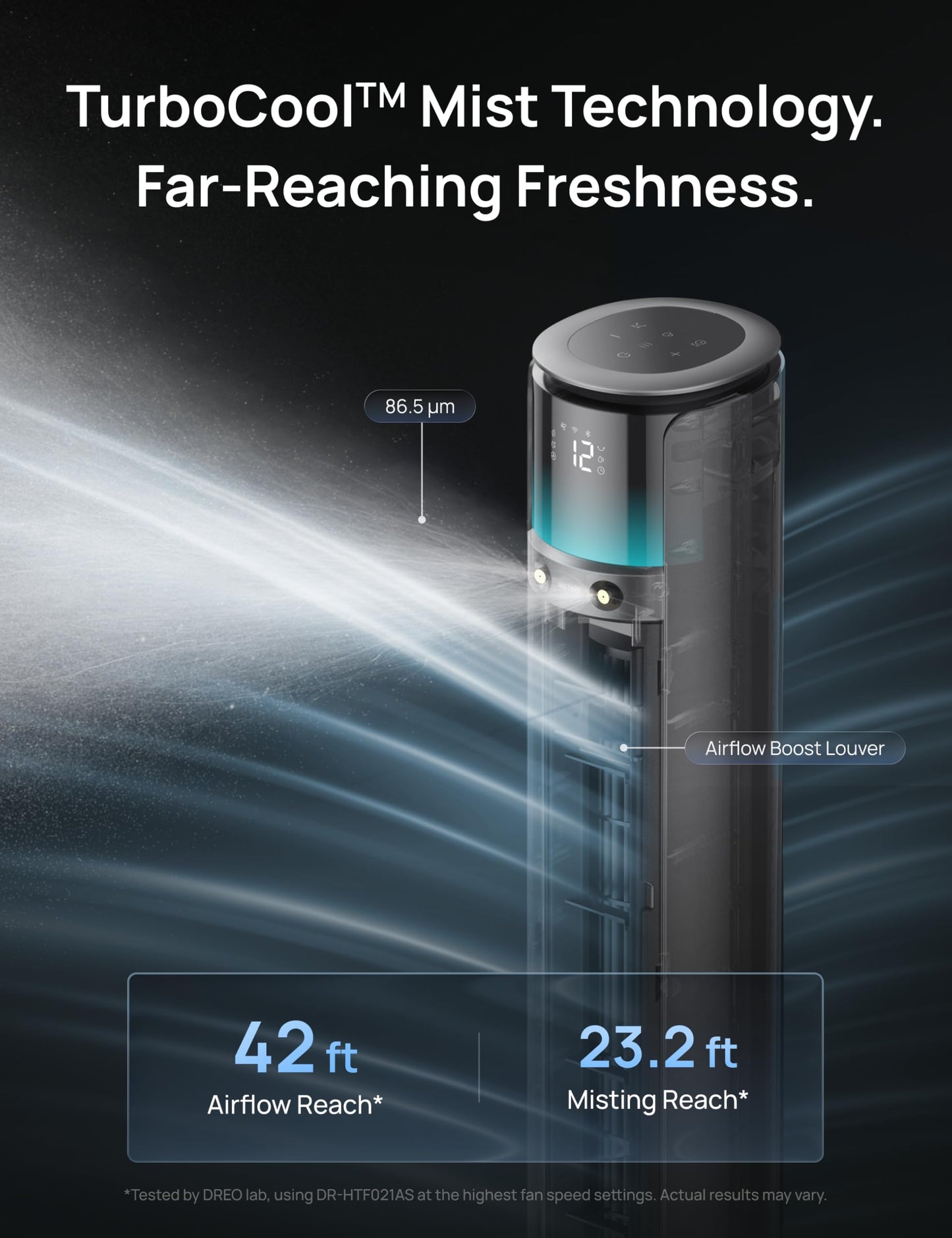 DREO TurboCool Outdoor Misting Fan 711AS, 33 ft/s High Velocity, 12 Speeds, 4 Modes Smart Standing Floor Fan, 150° Customizable Oscillating, 20 dB Quiet DC Motor for Bedroom, Weather Resistant