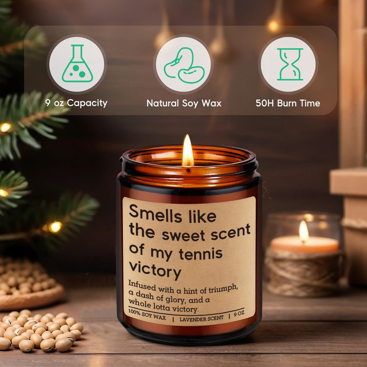 GSPY Scented Candle - Tennis Gifts for Women, Men - Funny Sports Themed Accessories Gifts for Tennis Player, Lover, Team - Funny Fathers Day, Mothers Day, Birthday Ideas for Boy, Him, Female, Mom, Dad