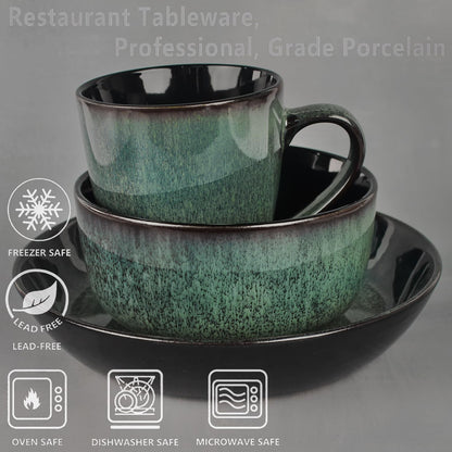 jinsongdafa Dinnerware Sets(12Pcs) Serves for 4, Reactive Glaze Plates and Bowls Set with 7.9"Small plates,8.3"Salad Plates,5.5"bowls, Modern kitchen tableware, Microwave safe, Set No.7
