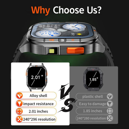 Military GPS Smart Watch for Men with Compass/Altitude/Flashlight，2.01" HD Screen smart watch with Voice Assistant/Bluetooth Calling，Smartwatch for Android&iOS, Activity Tracker Multiple Sport Modes