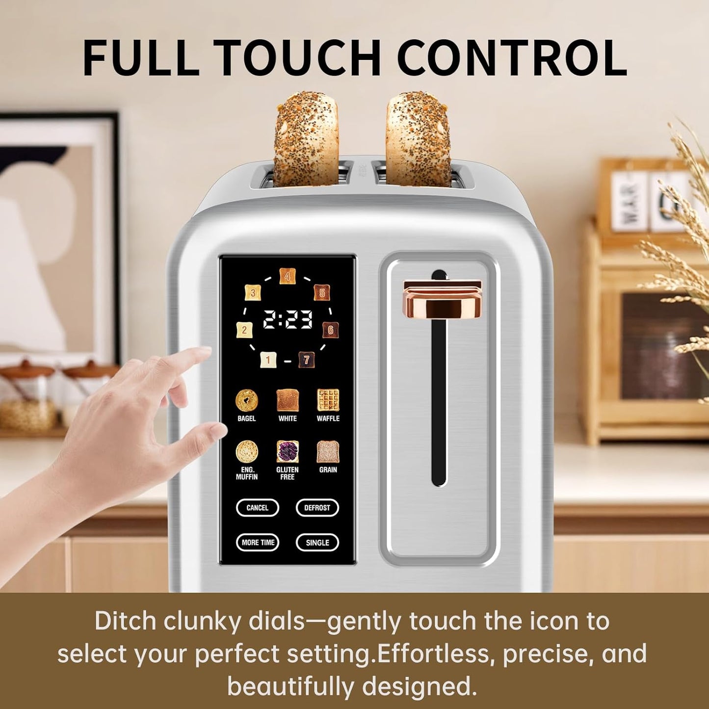 SEEDEEM 2-Slice Toaster - Touch Screen LCD Display, 50% Faster Heating, Stainless Steel, Silver Metallic
