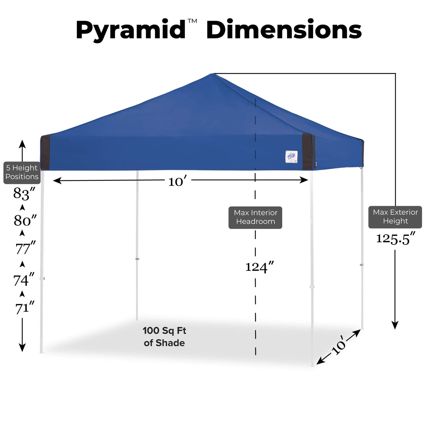 E-Z UP Pyramid Instant Shelter Canopy Pop Up Tent, 10' x 10' with Wide-Trax Roller Bag & 4 Piece Spike Set, Royal Blue