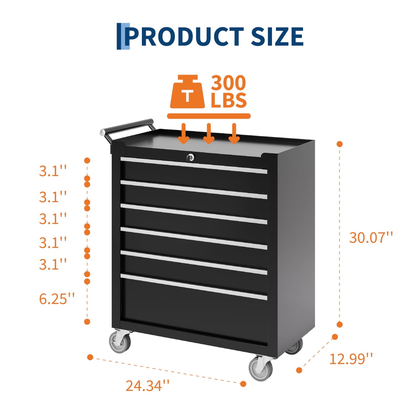 IDEALHOUSE Rolling Tool Chest, 6 Drawers Tool Storage Cabinet, Toolbox with Wheels, Portable Tool Cabinet Organizer with Locking System & Drawer Liners, Tool Storage Cart for Garage, Workshop, Black