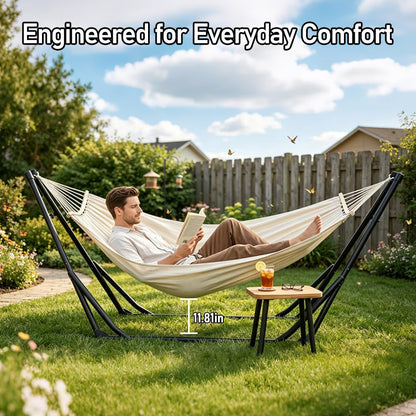 2-in-1 Hammock Chair with Stand for Adults, Portable Hammock with Collapsible Steel Frame, Adjustable Folding Design for Outdoor & Indoor Use, Patio, Camping, Travel, Supports 440 LBS