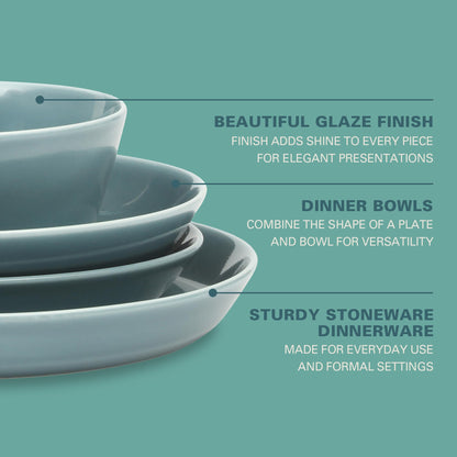 Gibson Home Summer Shades 16 Piece Plates and Bowls Dishes Service for 4 Porcelain Dinnerware Set - White