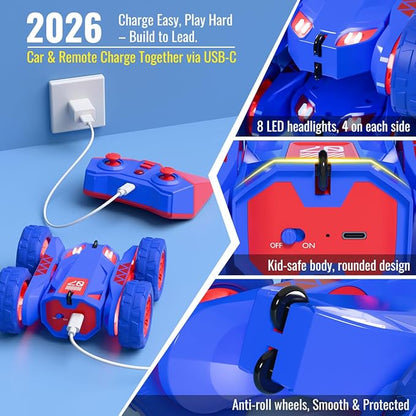 Remote Control Car Rechargeable RC Cars &amp Remote Double-Sided Driving 360° Flips Rotating 2.4Ghz 4WD All Terrain Stunt Race Car Toy Christmas Birthday Gift for Kids Boys 3-12