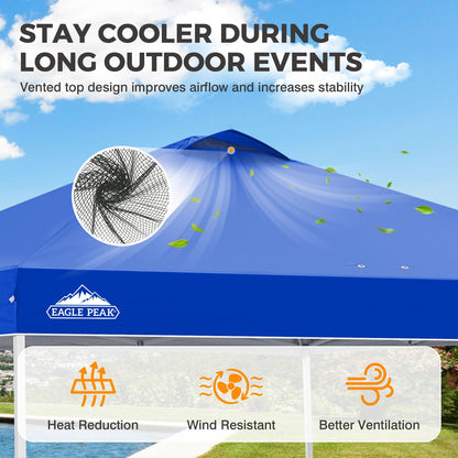 EAGLE PEAK Pop Up Canopy Tent with Wheeled Carry Bag, 8 Stakes, 4 Ropes, 4 Weight Bags, Easy Set Up Tent Canopy, 10x10 ft, 100sqft of Shade, Blue