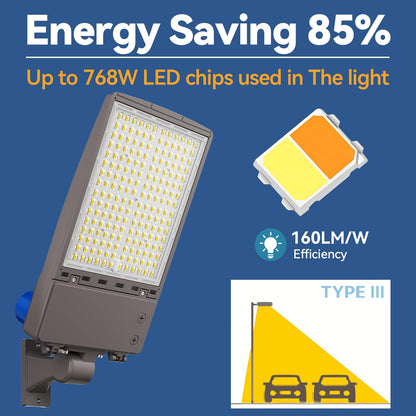 360W LED Parking Lot Light 2Pack: 250/300/360W Selectable, 57600LM 5000K LED Shoebox Light with Photocell, Arm Mount Flood Light, Commercial Outdoor Area Lighting for Driveway Stadium Roadways, ETL