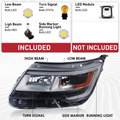 Duolctrams Pair W/O LED Module Chrome Bezel LED Headlights Assembly Compatible with 2016-2019 Ford Explorer Sport/Limited/XLT/Platinum 7-PIN FB5-Z130-08N FB5-Z130-08B FO2518130