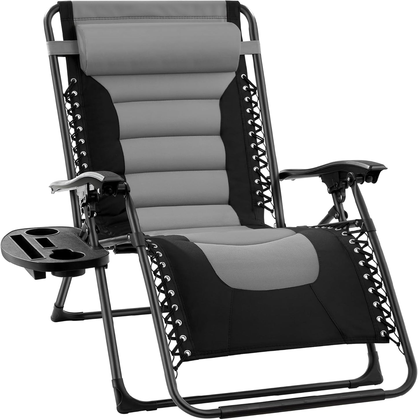 Best Choice Products Oversized Padded Zero Gravity Chair - XL Outdoor Recliner with Headrest, Cup Holder & Side Tray - Gray